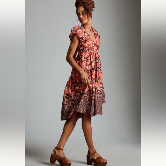 By Anthropologie Printed V-Neck Babydoll Dress - Picture 3 of 7